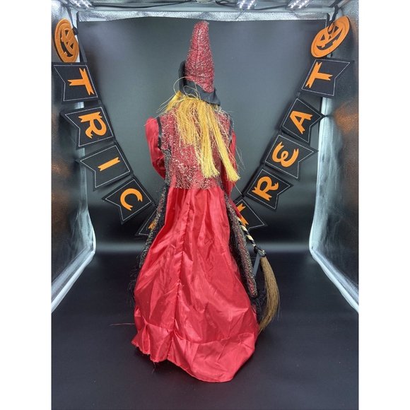 Halloween Witch Doll  Broom Hat Black & Orange 24 Inch Tall Tested & Working - Picture 4 of 7
